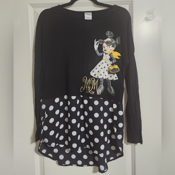 🌼3/$25🌼 Disney Minnie Mouse Black & White Long Sleeve Top Sheer Bottom Size M - Picture 1 of 1